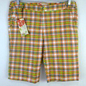 Acid Red Green Plaid Bermuda Shorts